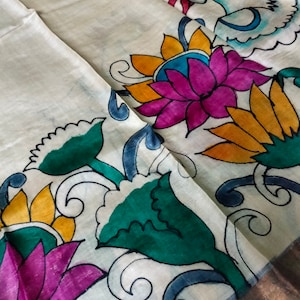 Hand kalamkari over pure tussar silk saree with jari border for party wear saree