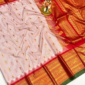 Gadwal kanchi saree de seda/ Borde estilo Kuttu/ Gadwal de seda Semi Kanchi/ Gadwal de seda de primera calidad/ Saree de fiesta