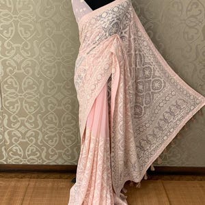Lucknow hand chikankari work with sequince | Allover work | party wear saree| with designer blouse piece | Red saree|pastel shades saree