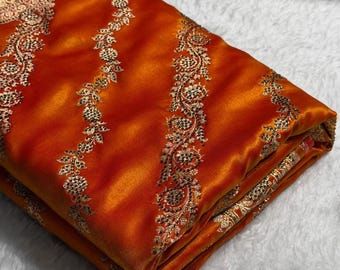 Orange gold mashru satin katan banarasi saree with swarvoski work for bridal collection