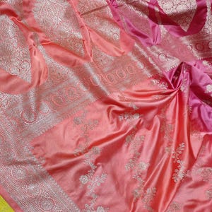 Shaded mashru katan silk banarasi with all over weaving jari work| blouse piece | Wedding wear saree| Designer banarasi| Pastel shades saree