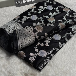 Black Shades meena Jaal Pattern Mashru Silk Banarasi Saree