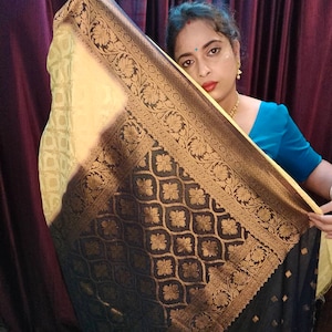 Premium quality chiffon georgette banarasi with contrast border pallu and blouse piece |weaving work for wedding party wear saree