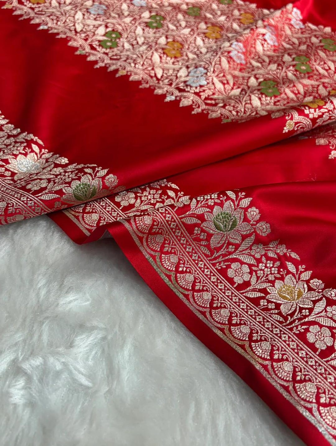 Red Shades Banarasi Minakari Boota Skirt Pattern Floral Mashru Silk ...