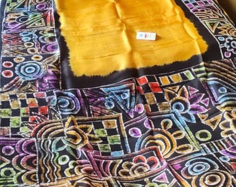 Silkmark certified pure bishnupuri silk saree with hand batik print and running blouse piece