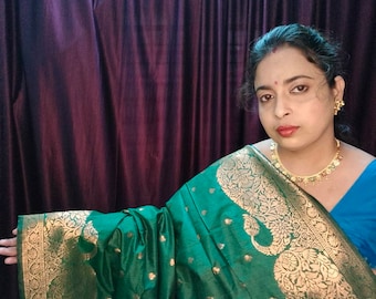 Tissue Silk Saree With Banarasi Weaving Border and Running Unstiched