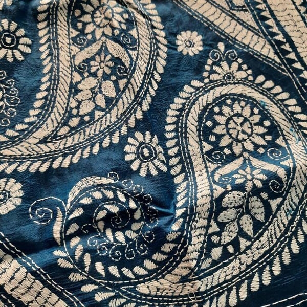 Hand kantha stich over pure bangalore silk and running blouse piece for party wear saree