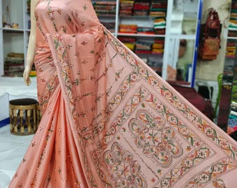 Hand Kantha Stitch Saree: Blended Bangalore Silk Party Wear