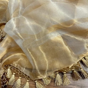 Golden Tissue Organza Saree: Indian Wedding Party Wear