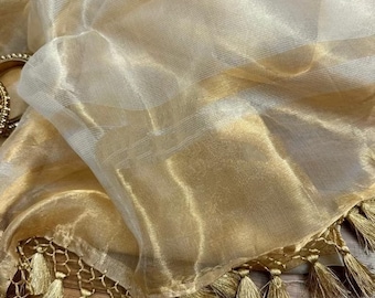Golden Tissue Organza Saree: Indian Wedding Party Wear