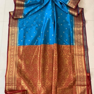 Sari de seda semi gorod exclusivo con trabajo de tejido integral y pieza de blusa continua