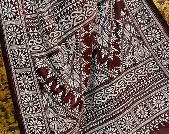Maroon Kantha Stitch Saree: Bangalore Silk Blend, Intricate Embroidery