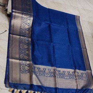 Exclusive silk linen banarasi with running blouse piece for party wear saree