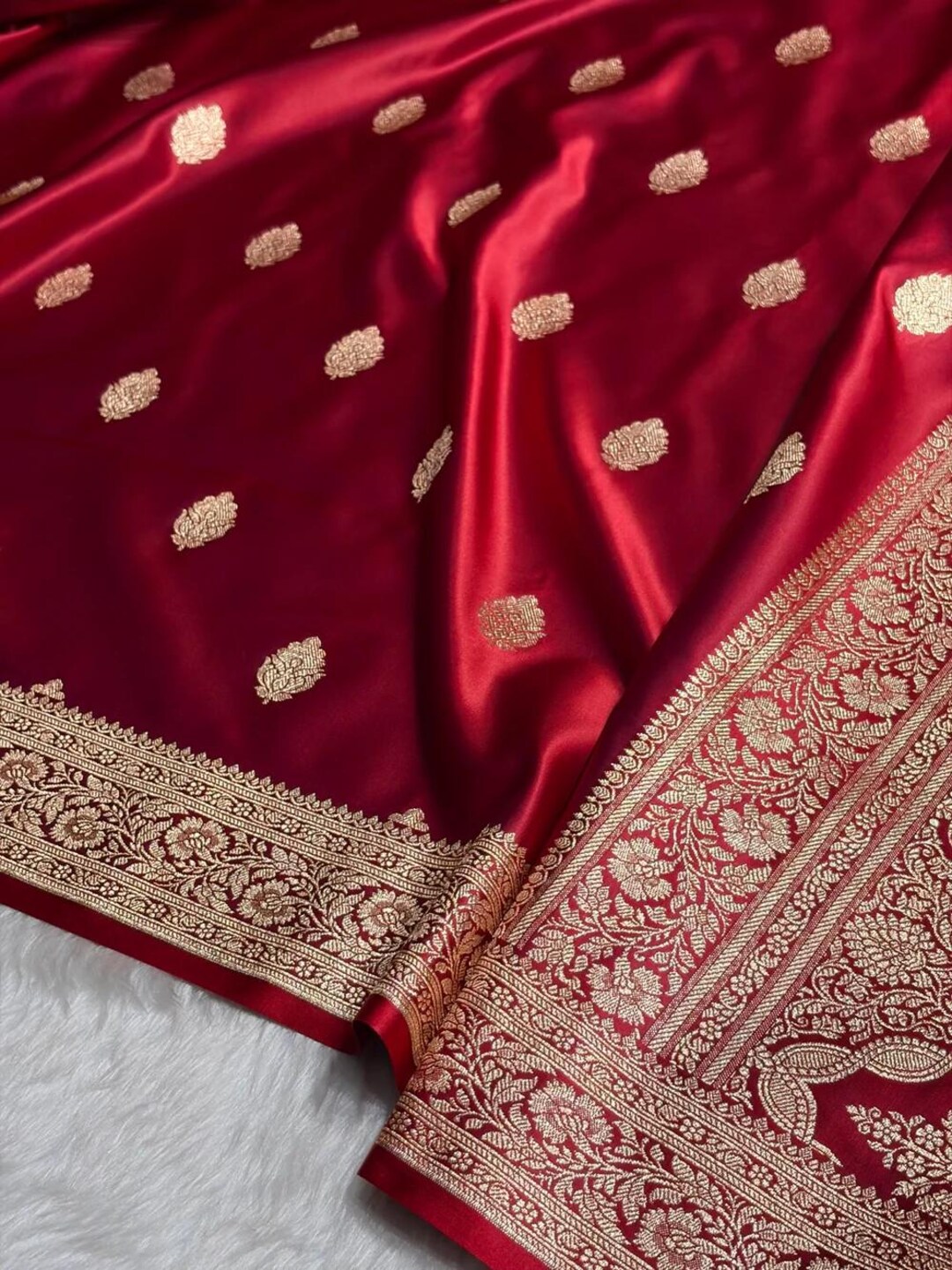 Maroon Floral Boota Pattern Satin Katan Silk Saree :bridal Collection ...