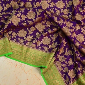 Exclusive khaddi georgette banarasi with antique jari weaving work for party ,wedding wear saree | bridal collection | purple colour saree
