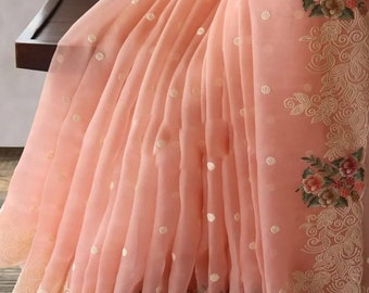 Pure organza over embroidary work and running blouse piece for party wear saree