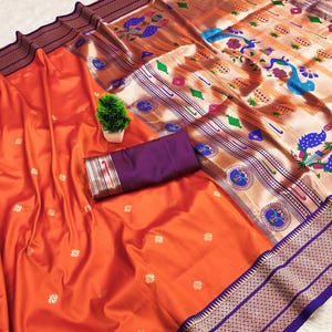 paithani silk saree | Bright colour combinatios| Allover weaving work | Contrast B P.| Patty wear saree