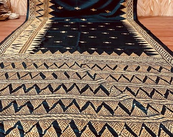 Black Kantha Stitch Saree: Hand-stitched Bangalore Silk