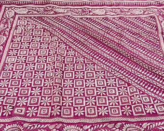 Handgefertigter Kantha-Stich über gemischtem Bangalore-Seiden-Sari für Party-Sari