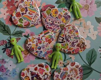 Lisa Frank Heart Shaped Collage Buttons