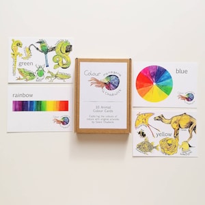 Colour Menagerie. 10 animal colour flashcards. Learn and teach colours. Decorate kids play room nursery wall art and school education.