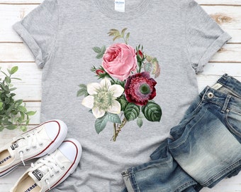Rose Bouquet T-Shirt, Wildblumen Shirt, Wildflower T-Shirt, Floral T-shirt, botanische Shirt, Blumen-Shirt, Natur-Liebhaber-Shirt, Geschenk für Frauen