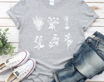 Wilde Blumen Shirt, Wildflower T-Shirt, Floral T-shirt, botanische Shirt, Blume Shirt, Natur-Liebhaber-Shirt, Geschenk für Frauen, Frühling t