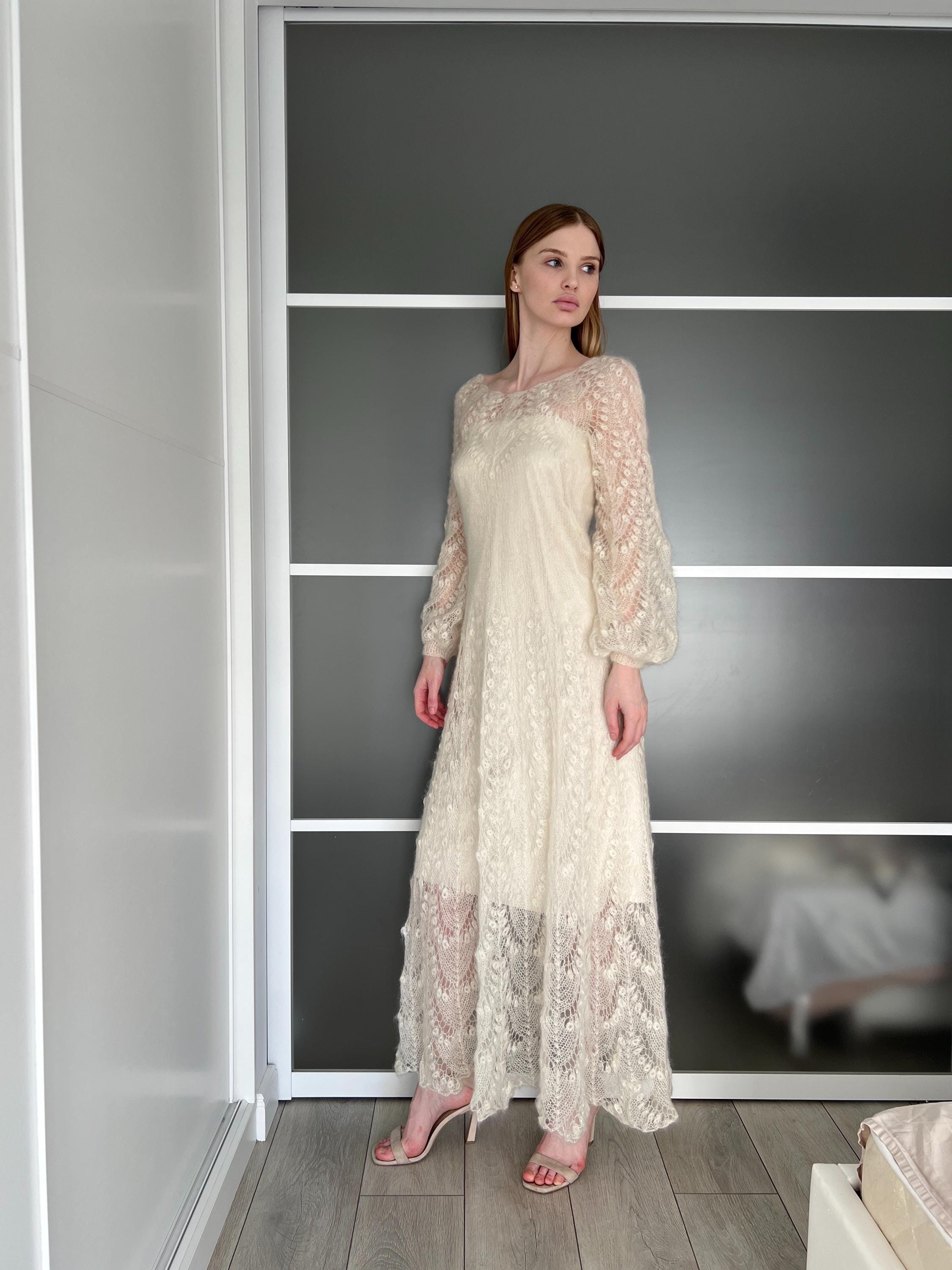 Crochet Mohair Silk Knit Dress: Luxury Handknit Maxi Wedding Dress