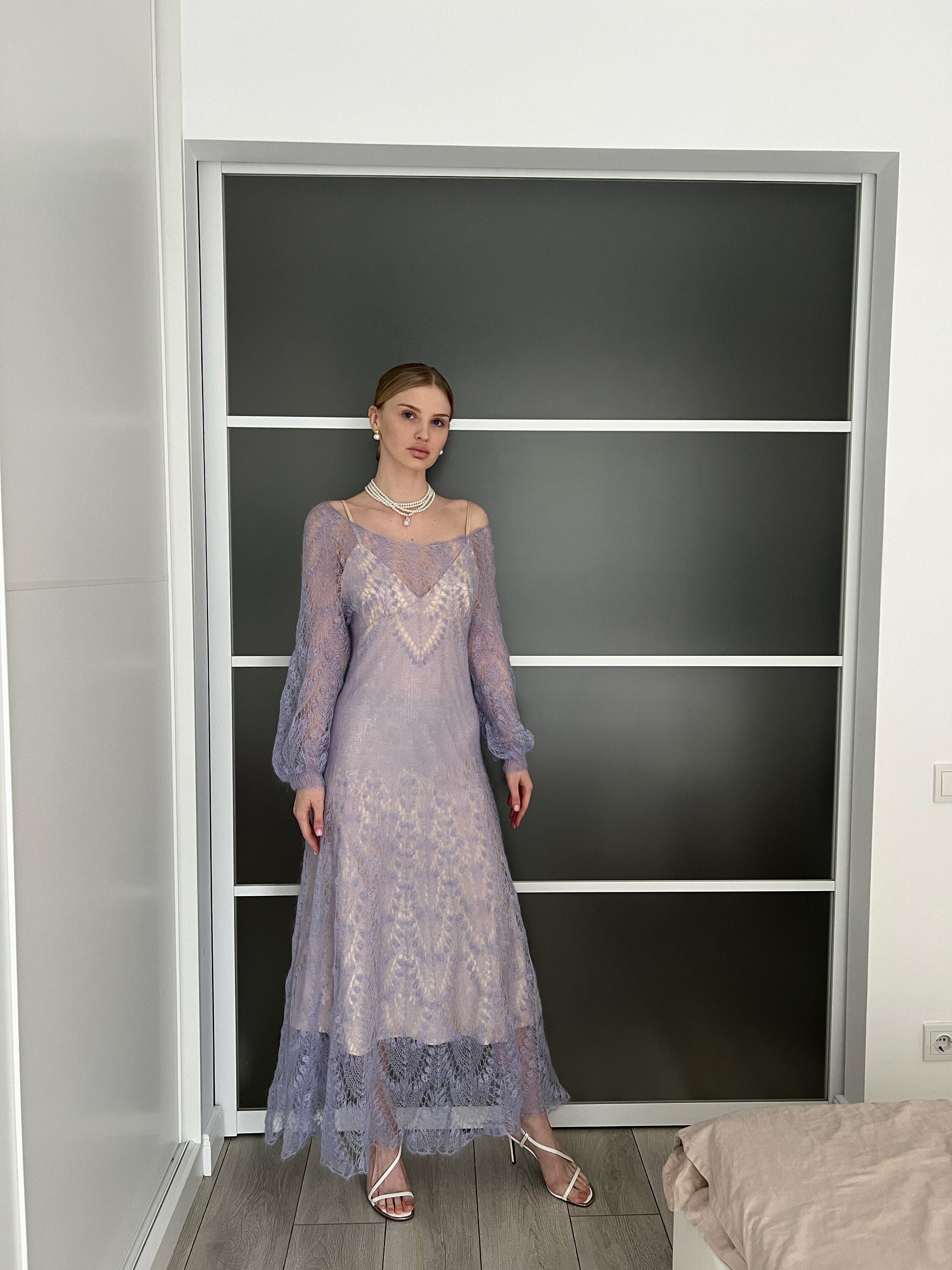 Crochet Mohair Luxury Handmade Dress, Spring Knit Dress