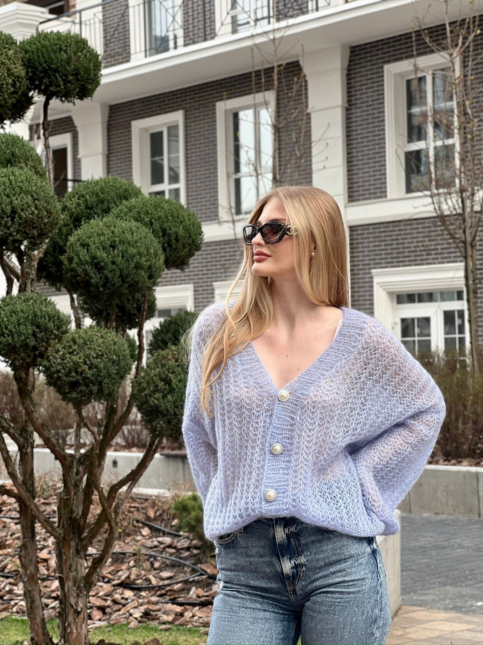 Handmade Blue Mohair Cardigan: Chunky Knit Oversized Luxury