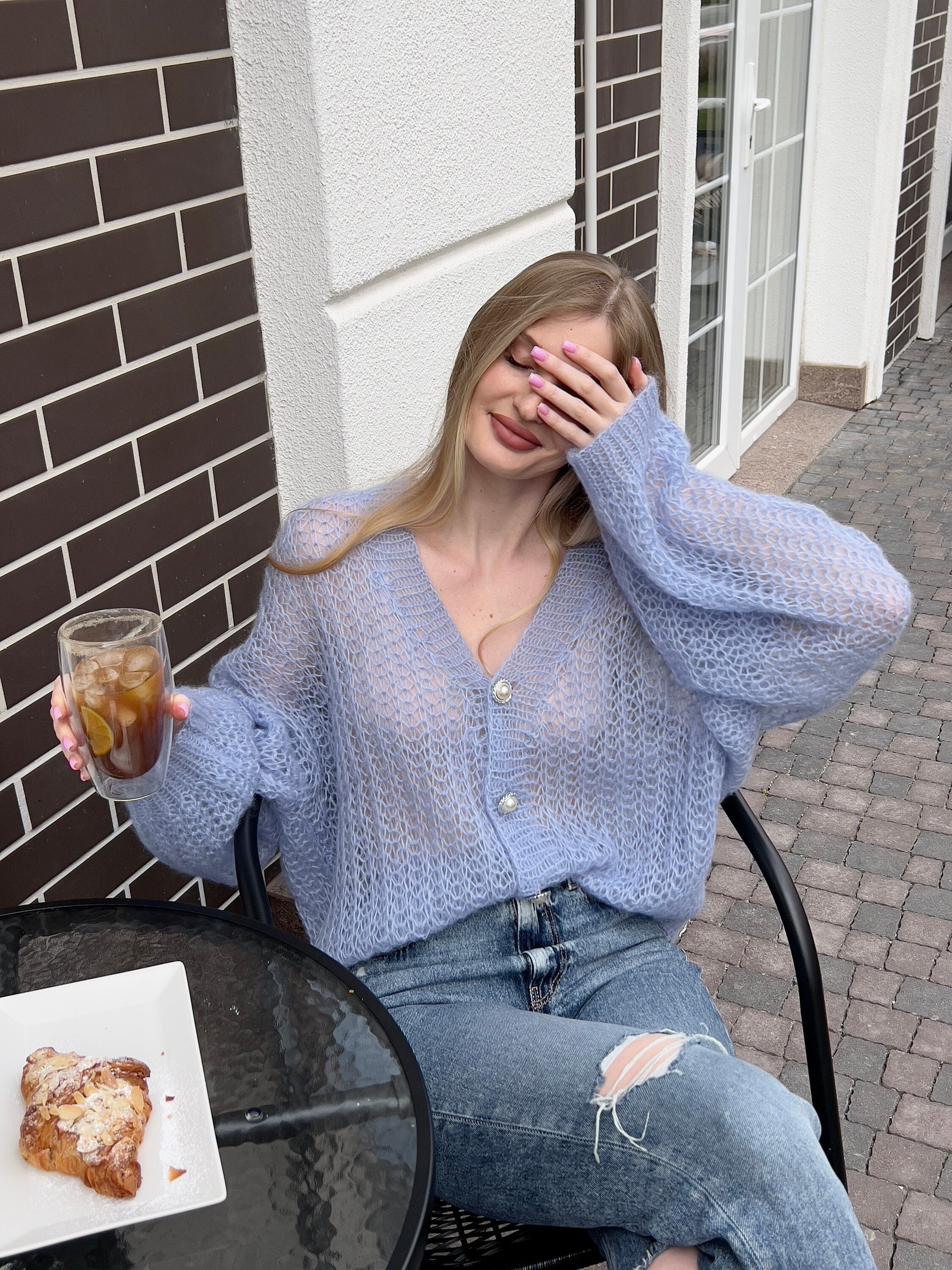 Handmade Blue Mohair Cardigan: Chunky Knit Oversized Luxury
