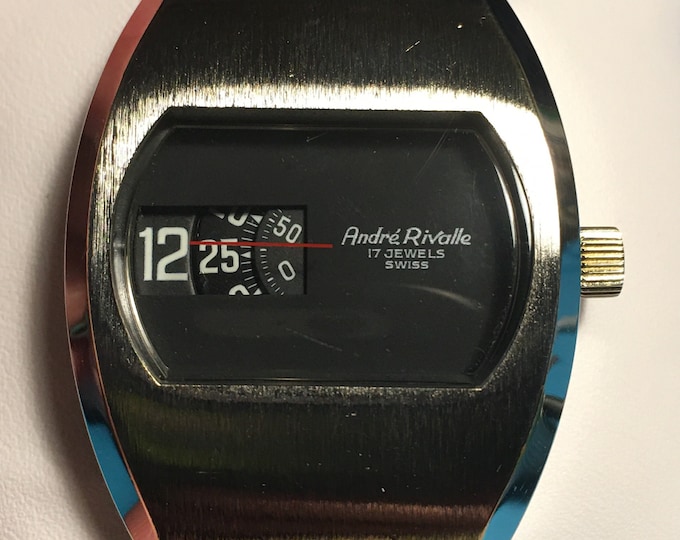Andre Rivalle Jump Hour, 1970's Digital 17 Jewel Watch. Serviced & Runs ...