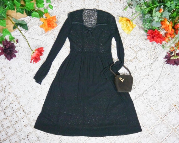 Vintage 30s 40s Black Lace Dress XS-S - image 8