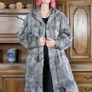 Vintage long fur coat gray goat L