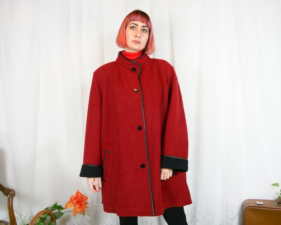 Vintage 80s 90s Red Virgin Wool Short Coat XXL-3XL - Etsy