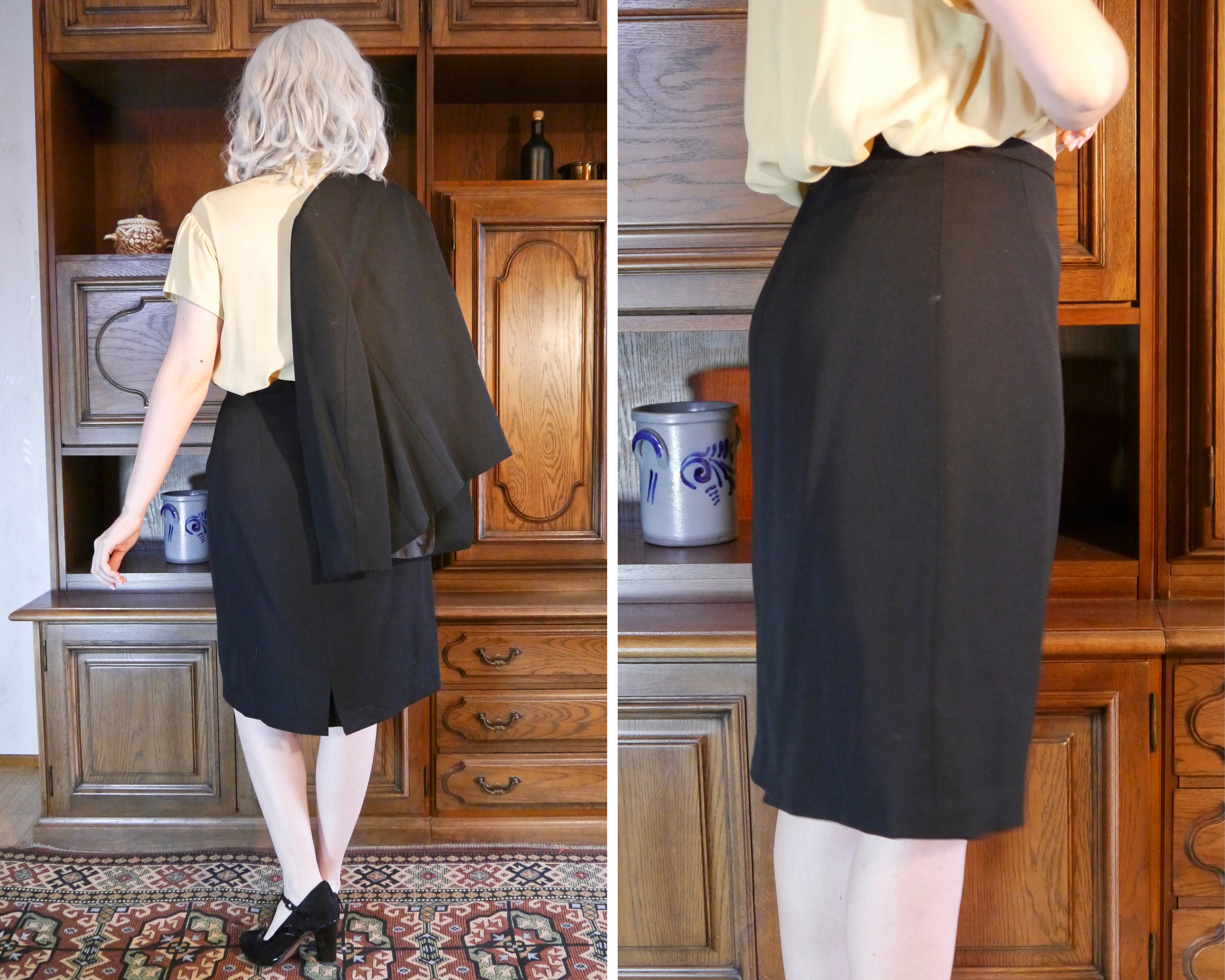Vintage 60s Mod Suit Black Set Virgin Wool Bows 1960's Vintage 60s Mod Suit Black Set Virgin Wool Bows 1960's