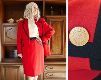 Vintage 90&#39;s ELÉGANCE PARIS Two Piece Skirt & Blazer Co-Ord Virgin Wool