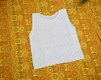 Vintage 90s White Perforated Knit Top L