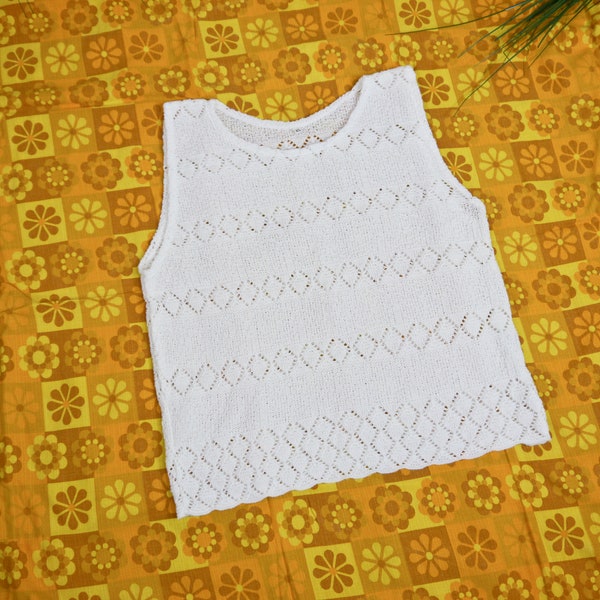 Vintage 90s White Perforated Knit Top L