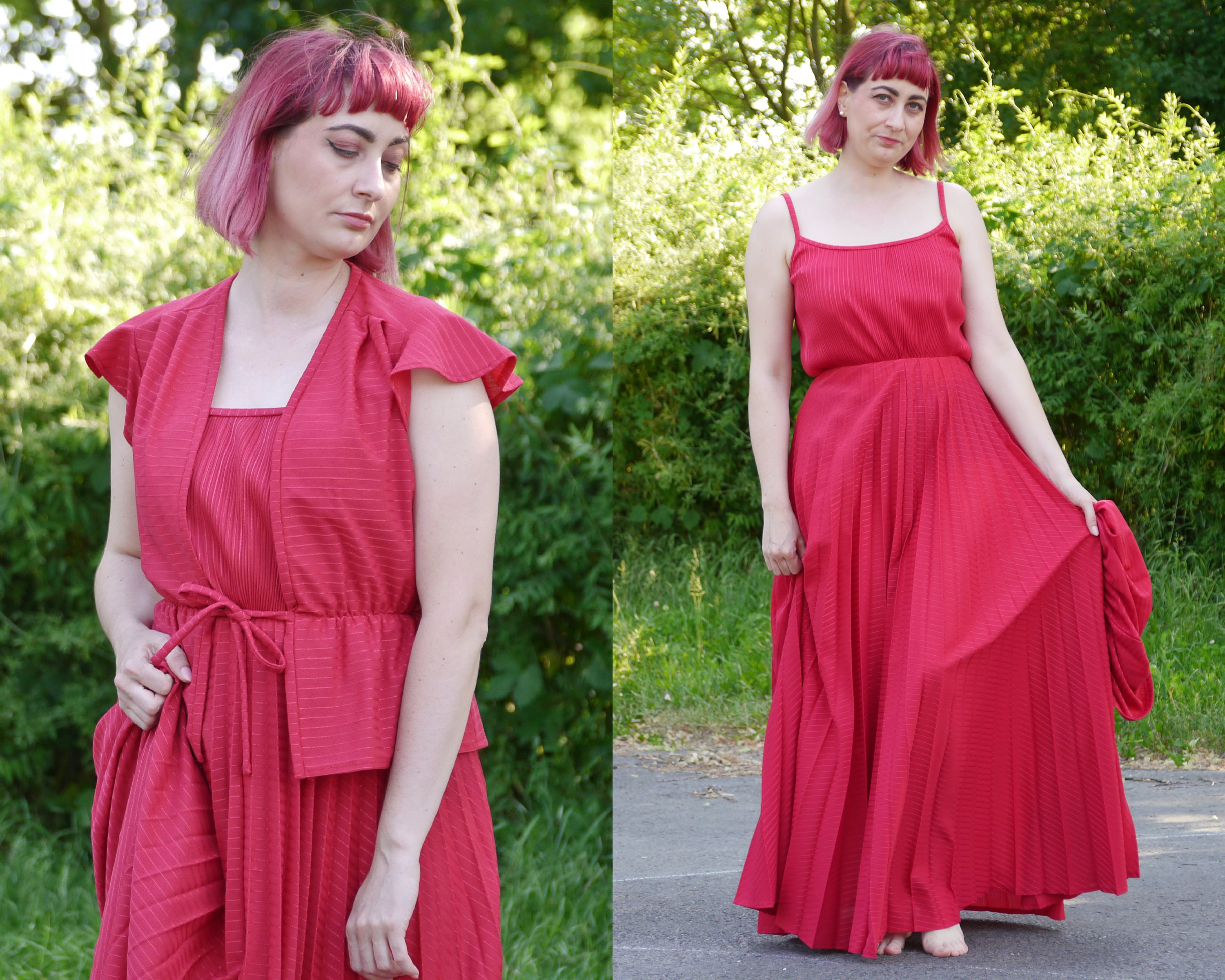 Vintage 70s Pink and Red Maxi Dress S-M - Etsy 