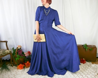 Vintage 40s extra long maxi ball dress blue L