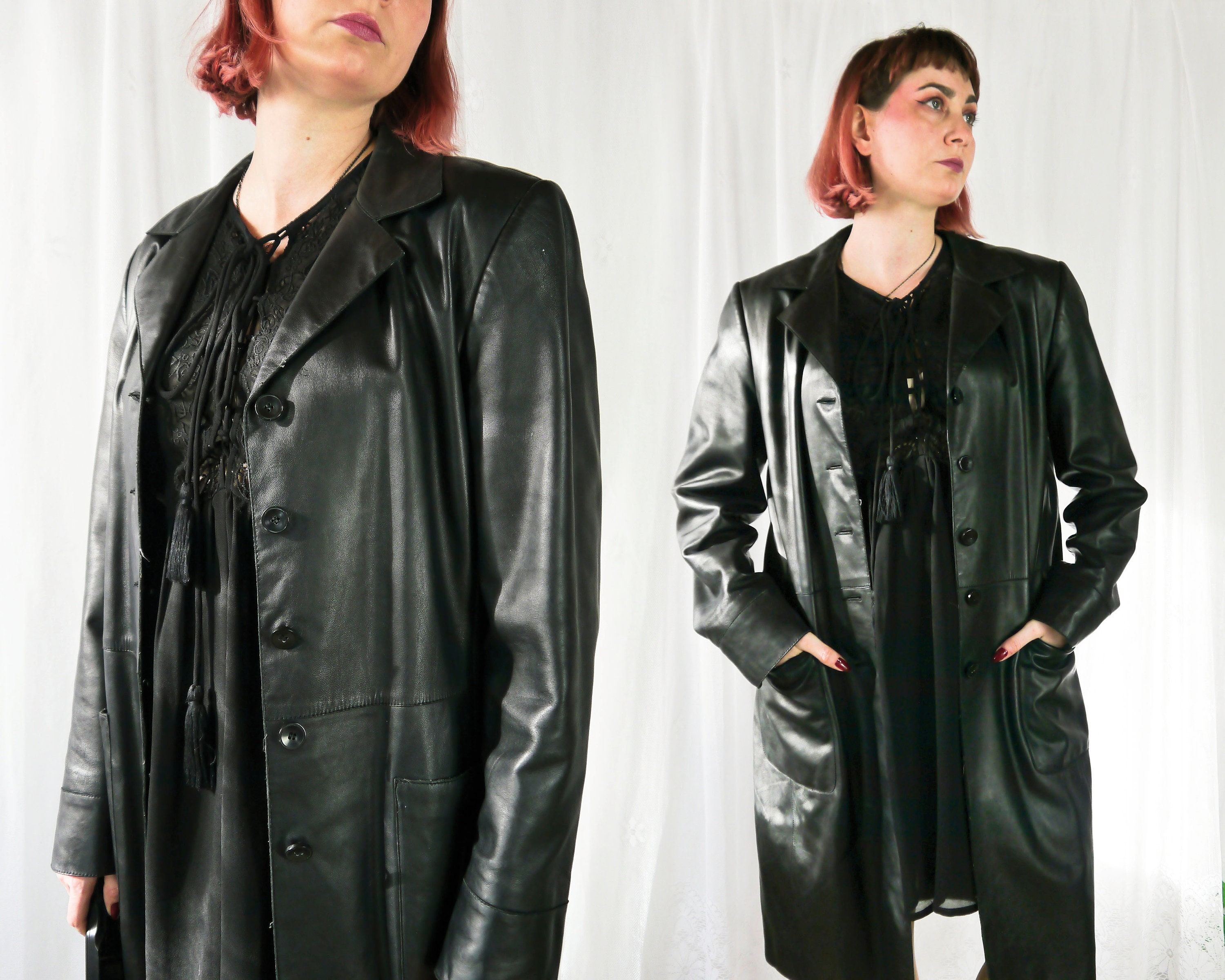 Vintage 90s Black Women's Leather Coat M-L Vintage 90s Black Women's Leather Coat M-L
