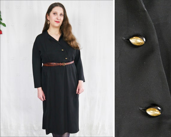 Vintage 30s 40s Black Rayon Dress XL - image 1