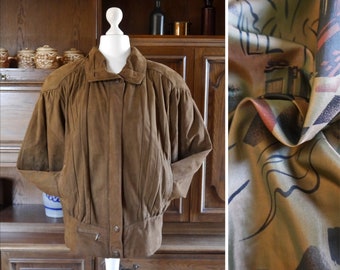 Vintage 80s Deer Brown Suede Jacket Unisex Women Men Suede Leather Retro Oldschool Streatstyle 1980s