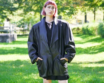 ジャケット・アウター 80s 90s Euro vintage black cashgora coat Vintage 80s 90s Sor Sør Leather Coat Size 2XL - Etsy