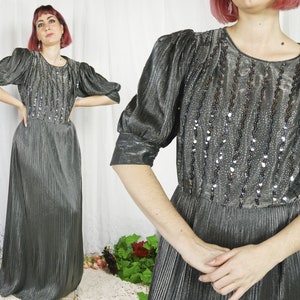 Vintage 80&#39;s silver metallic dress with sequins L