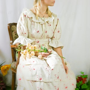 Antique Edwardian floral printed dress XS