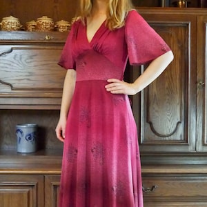 Vintage 70s pink and purple deep V-neck maxi dress S-M