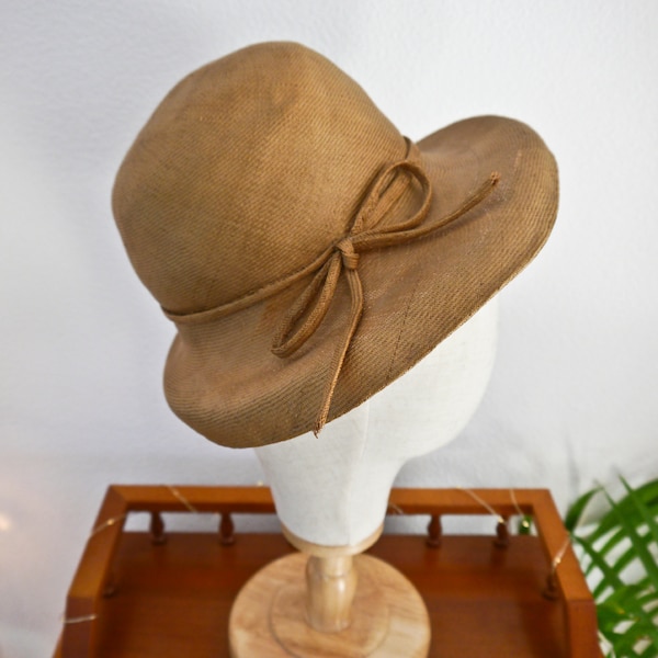 Chapeau de paille marron vintage des années 70 taille 50