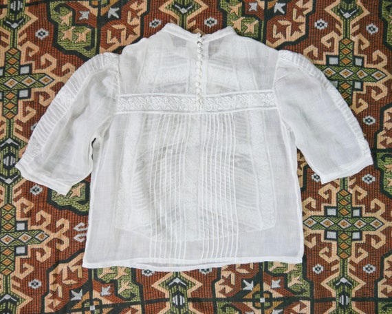 Antique 1900s Delicate White Blouse With Filigree Lace 3XS
